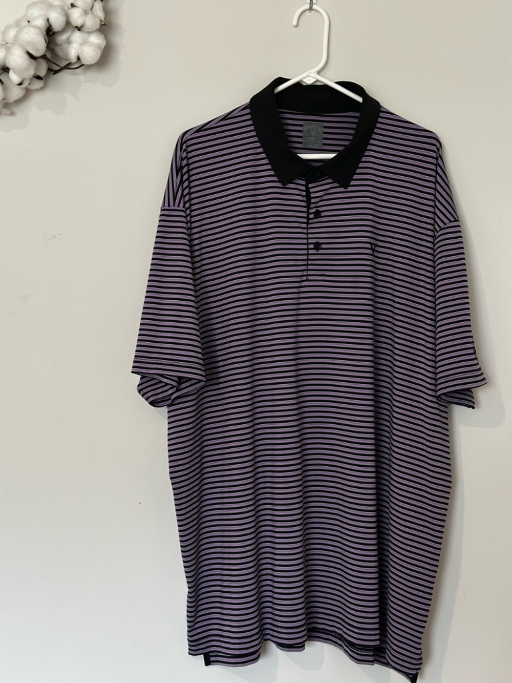 Callaway Purple Striped Polo Shirt with Black Collar